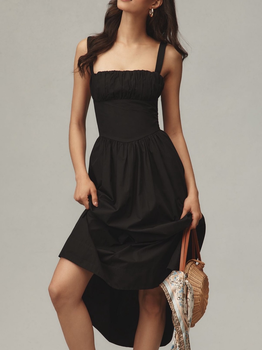 Anthropologie Black Corset Midi Dress Size Small
